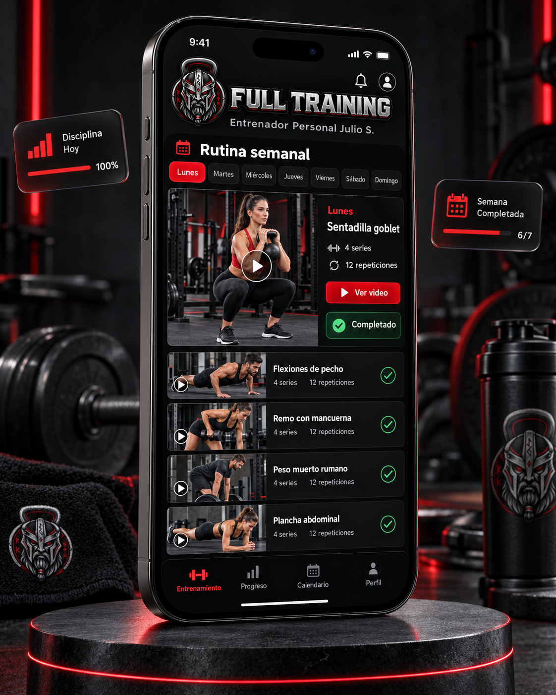 Pantalla de un ejercicio con video explicativo dentro de Full Training
